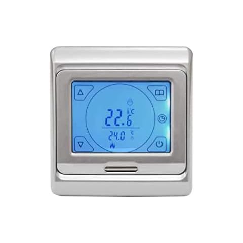 Adept Technology Touchscreen Digital Thermostat in Silver for Underfloor Heating - Suitable for Almost All Electronic Underfloor Heating Systems - 16Amp with Floor and Air Sensor Cover