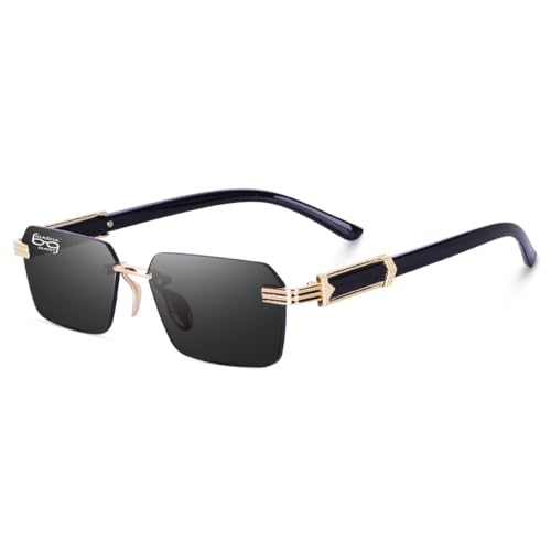 Image of MC STAN | Rimless Luxury Sunglasses For Men & Women Black gold Frame Black & brown lens (Pack of 1)