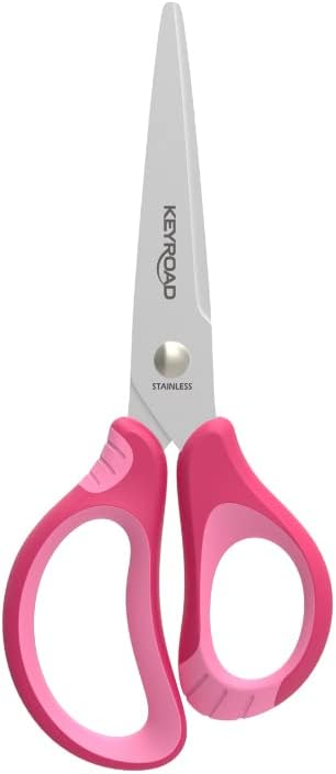 Tijeras Infantiles de Metal - Tamaño 15 cm - Color Rosa - Tijera para Niños con Mango Ergonómico Recubierto con Goma - Material Escolar Ideal para Manualidades - Keyroad