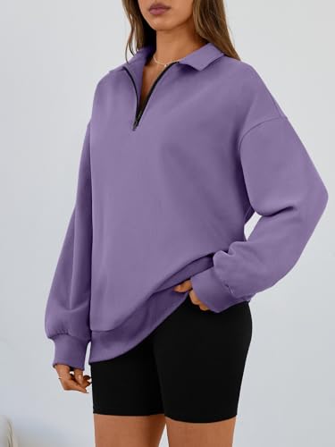Image of Trendy Queen Women's Oversized Sweatshirts Half Quarter Zip Fleece Sweaters | Soft Cozy Zip Pullover, Comfort Warm Sweaters for Fall Winter, Fashion Mock Neck Outfits