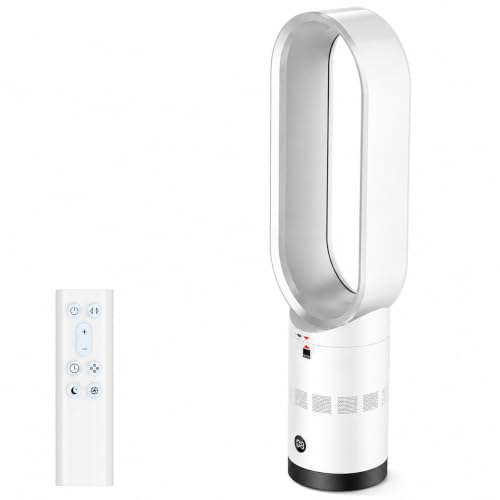 ahnwer Bladeless Fan with Air Purifier 24 Tower Fan for Bedroom 10 Speeds Quiet Sleep Mode 3D Oscillation (90/20) 9H Timer LED Touch & Remote Safe for Kids Energy Saving (Silver)