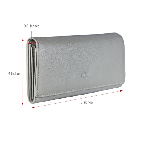 Image of Women's Top Grain Leather Wallet, RFID Blocking Bifold clutch, 17 Card Slots, Zip Pocket Organizer, Elegant Gift for Women - Birthday, Valentine, Anniversary - ICE GREY