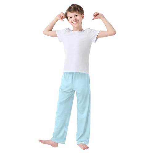 ZZXXB Light Blue Boys Long Pants Soft Trousers Elastic Waist Kids Lounge Bottoms with Pockets S-XL2