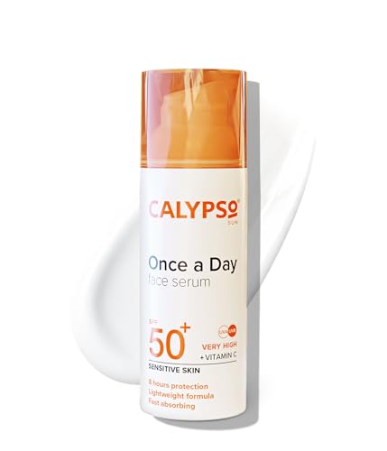 Calypso Once a Day Serum SPF50+ Serum with Vitamin C for Face and Neck for Sensitive Skin. Very High Sun Protection. UVA + UVB Primer.