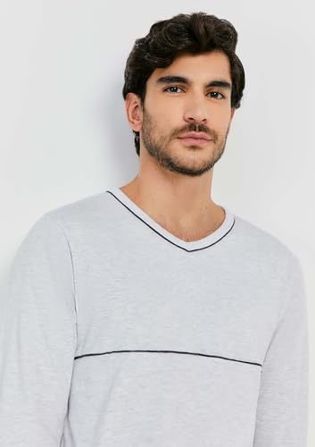 Pijama Masculino Longo Com Decote V Cinza G