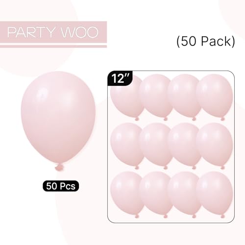 Image of PartyWoo Baby Pink Balloons 50pcs Pastel Light Pale Pink Color 12 Inch