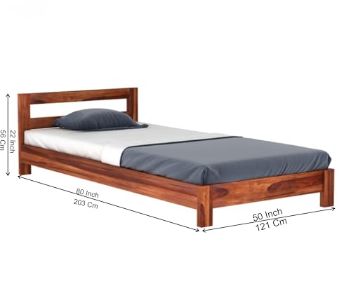 Image of Sheesham Wood Low Height Double Size Bed Without Storage Wooden Double Bed Cot Palang for Bedroom Living Room Furniture (Walnut Finish) Mattress Size 4X6.5