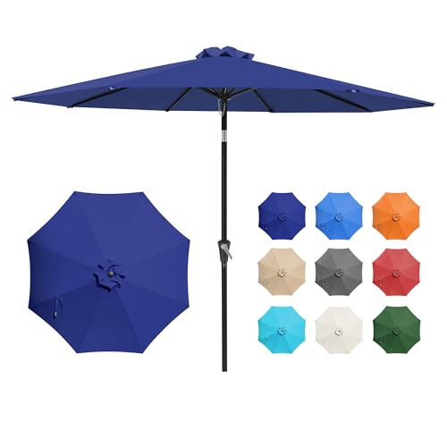 Vegond 9FT Outdoor Patio Umbrella with Crank Lift & Tilt, 2.7M Market Umbrellas with 8 Sturdy Ribs for Patio Table, Deck, Balcony, Garden, Poolside (Navy Blue) image 2