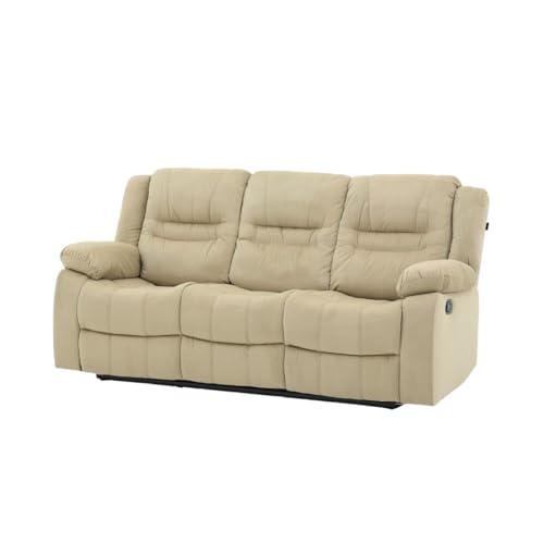 Image of Royaloak Melaka Malaysian Fabric 3 Seater Recliner | Tufted Back with Plush Armrests & High-Density Foam | Manual Reclining Chair with Heavy-Duty Metal Base & Pocket Springs Comfort
