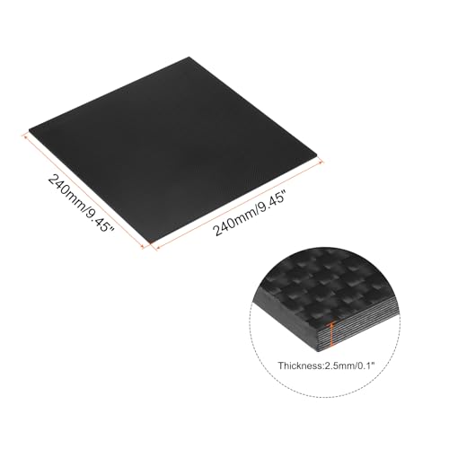 QUARKZMAN Carbonfaserplatten 240 x 240 x 2,5mm Glänzende 3K Carbon Fiber Sheet Oberfläche Pultrudierte Flache Kohlefaserplatte Leinwandbindung Panelplatte für Drachen RC Flugzeug