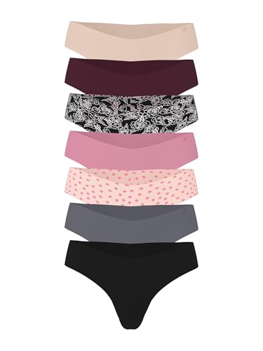 Victoria's Secret Women's No Show Thong Underwear, Panties for Women, Pack of 7, New Assorted Mix, L