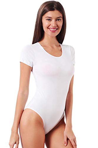 VEDATS Damen Body Kurzarm Rundhals Bodysuit T-Shirt Top Unterhemd (M,...