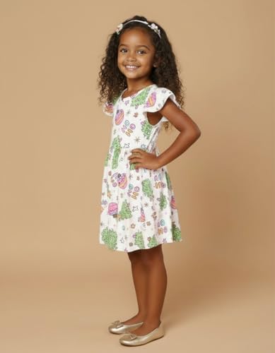 Image of Unique Baby Girls' Short Sleeve Everyday Printed Dresses for Kid and Toddler, Sizes 2T-12Y