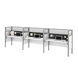 Bestar Pro-Biz 3-Person Office Cubicles with Gray Tack Boards and High Privacy Panels, White