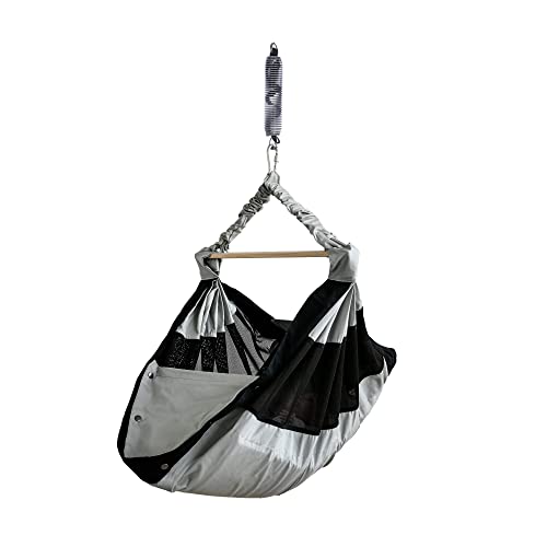 SWING2SLEEP Babyhängematte go2sleep im Set mit Einzelfeder -Newborn- Federwiegenset ohne Motor -natürlich wiegen für einen sanften Schlaf (Grau/Schwarz) (Grau - Schwarz) Cover