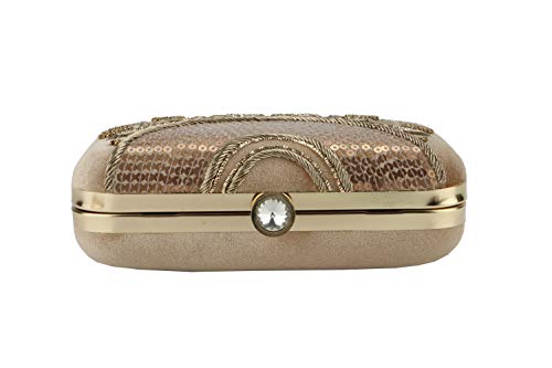 Image of umera golden clutch for womens neck work full of embroidery for girls, Women's Beautiful Bling Bag | Evening Bag, Bridal Purse & Party Handbag | Wedding & Special Occasion Clutch