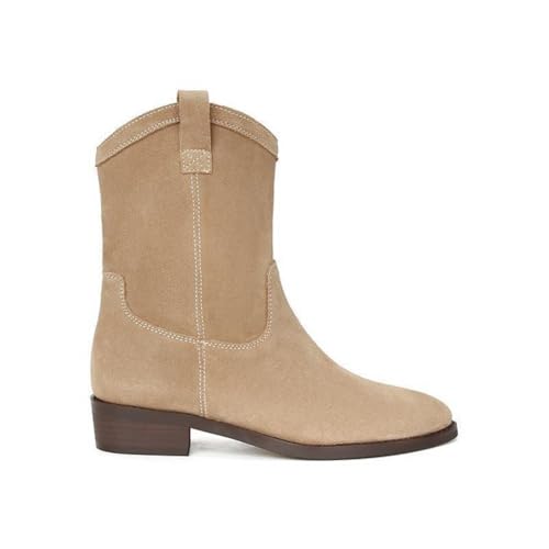 ENEN Botas Cowboy de Mujer Piel, 35-40 EU Botas Cowboy de Mujer Media Caña Cierre de Cremallera Comodas y Elegantes Estilo Vaquero Campera para Otono Invierno al Aire Libre (FJ13 Caqui,39)