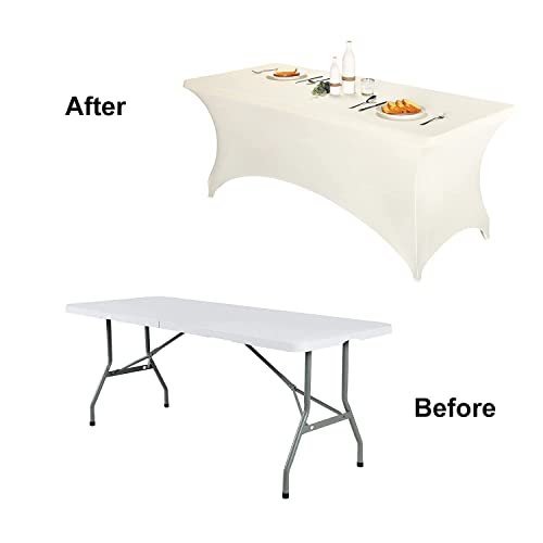 Image of FORLIFE 2Pack Spandex Table Covers,Fitted Tablecloth for Rectangular Tables, Stretch Patio Table Covers, Universal Spandex Table Cover for Wedding, Banquet, Party (8ft, Ivory)