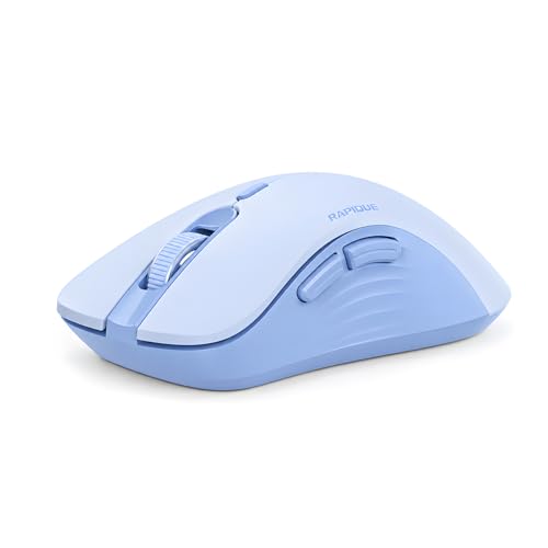 RAPIQUE Bluetooth Wireless Mouse Dual Bluetooth & 2.4G USB Receiver Quiet Clicks Right-Hand Ergonomic 6 Button Mouse Adjustable DPI AA Battery for Laptop PC Mac Tablet - Light Blue
