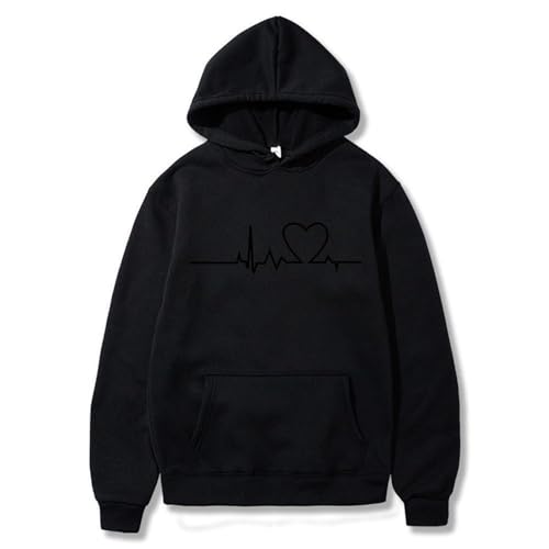 Sudadera con capucha, sudadera súper grande para hombre, sudadera estampada en electrocardiograma, sudadera con capucha, B-45 Negro, XXL