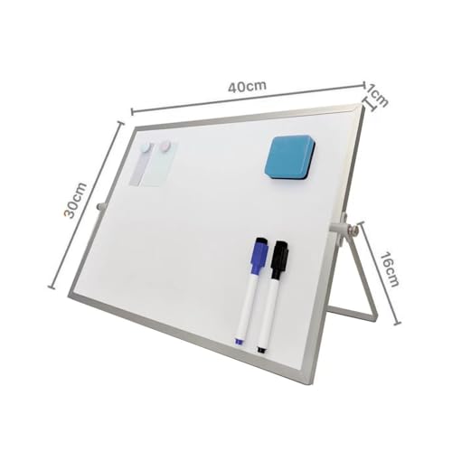 Image of Amazon Brand - Solimo Dry Erase Double-Sided White Board with 360 Rotating Adjustable Stand | Aluminium Frame | Accessories Included | Portable (30 x 40 cm)