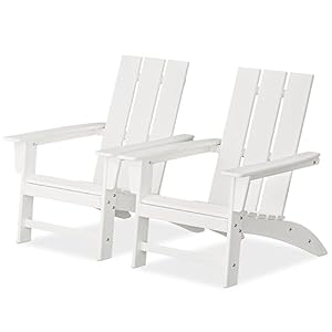 MoNiBloom White Adirondack Chairs Set of 2, All-Seasons HDPE Adirondack Patio Chair Outdoor Plastic Lawn Chair for Garden, Modern Composite Patio Furniture for Backyard Relaxing, 300 Lbs Capacity