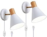 Plug in Wall Sconces Pack of 2 for Bedroom White, Dimmable Wall Sconce Light Plug in, Bedside Wall...