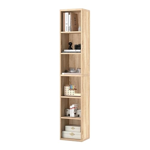 Levede 6 Tier Tall Bookcase,Freestanding Bookshelf with 6 Open Storage Cubes, Modern Cube Shelving Unit for Living Room, Bedroom & Home Office,Oak