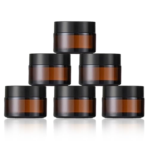 6 Pezzi Vasetti Vetro Marrone, 30ml Vasetti Vetro Piccoli, Barattolini Vetro Piccoli con Tappo, Contenitori da Viaggio, Vetro Contenitori Creme Ambrato, per Cosmetici, Creme, Lozioni