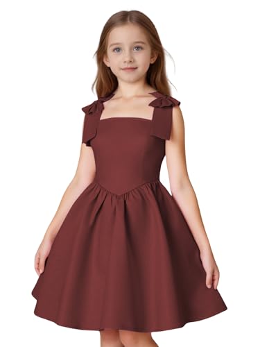 MCieloLuna Elegant Girls Princess Party Dress Satin Flower Girl Dresses for Wedding Knee Length Birthday Mini Gown