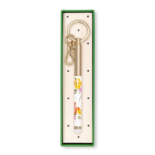 kate spade new york Metal Ink Pen with Stylus Tip, Black Ink Ballpoint Keychain Pen, Spring Pansies
