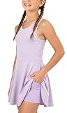 SEAUR Mädchen Tennis Kleid Ärmellos Lila Mode Gepolstert Sport Kleider Mädchen Tennis Kleidung Sommer Einfarbige 12-13 Jahre