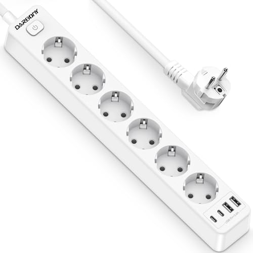 Regletas Enchufes con USB, 6 Tomas Enchufe Multiple con Interruptor y 4 USB Proteccion Sobretension 3680W 16A, para Viajes en Casa Cable 1,8m-Blanco