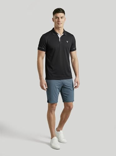 Image of TECHNOSPORT Men's Solid Slim Fit Polo Collar T-Shirt TECHNOCOOL+ Half Sleeve Button Polyester for Gym Running Workout UPF50+ Anti Odour