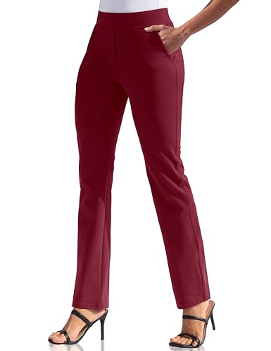 VOOVEEYA Women's Straight Leg Yoga Pants, Stretchy Dress Work Pants