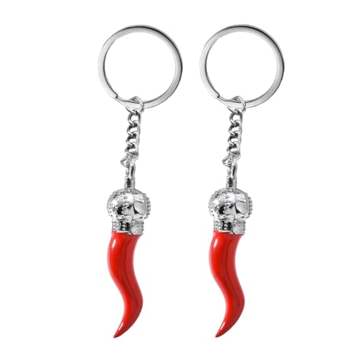 JEYORZY 2 Stück Glückshorn, Amulett, Schlüsselanhänger mit Anhängern Emailliert, Roter Chili Horn Schlüsselanhänger für Männer & Frauen, Glücksbringer, Charm für Autos, Schlüsselkette
