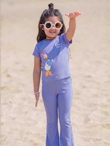 Image of Nap Chief Girls Cotton Official Cartoon Characters and Printed Co ord Set, Tshirt & Flared Pant Set for Casual Wear