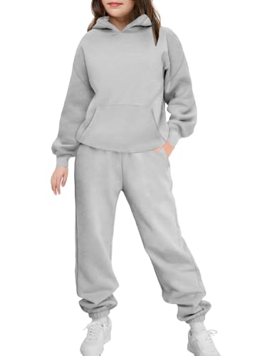 Arshiner Girls 2 Piece Outfits Gray Sweatsuits Long Sleeve Hoodies
