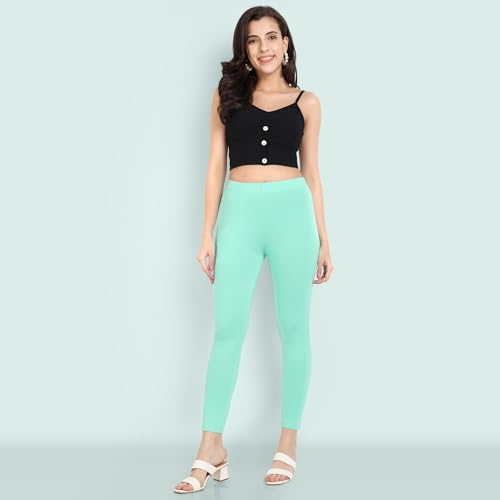 Image of ONE SKY Women Ankle Length Leggings | Premium Cotton Modal Spandex Blend | High Waist Stretchable & Bio-Washed Fabric | Colour-Lock | Ethnic Leggings for Women