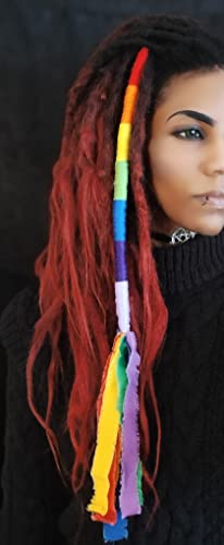 Sharron Renée Spring Pride Lgqbt+ Dreadlock Wrap Extensions Pre-Looped Dread Accessories Hair Wrap Braid Bead Wraps Bohemian Hippie Wood Fairy Christmas Gift Birthday Party Qty: 1 Wrap (Spring Pride) #TOP1