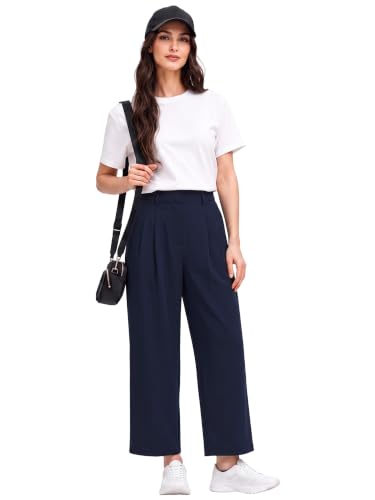 Work Pants Dress Pants Business Casual Outfits for Womens Slacks | High Waisted Ankle-Length Pants for Women Work Pants with Pockets Pull-on Flowy Stretchy Wide Leg Pants Office Outfits — view 6