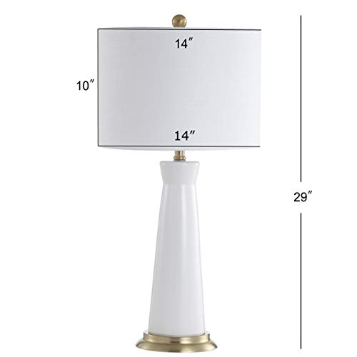 Lámpara de mesa blanca y dorada con base de cerámica y pantalla de lino miniatura 3