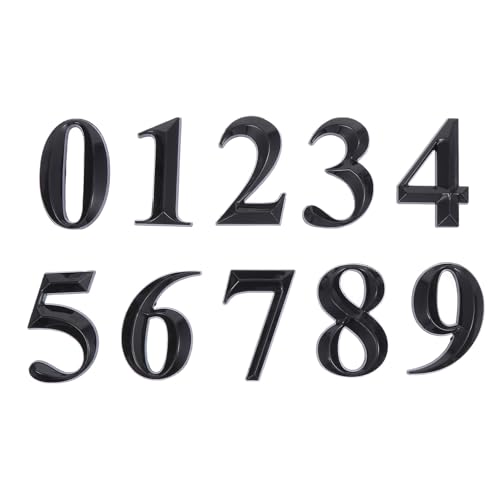 KOMBIUDA Números de Puerta 3D Adhesivos de 5 CM Juego de 10 Números de Casa 0-9 Plástico ABS Acabado Metalizado para Placas de Dirección y Buzones Fáciles de Pegar sin Perforar