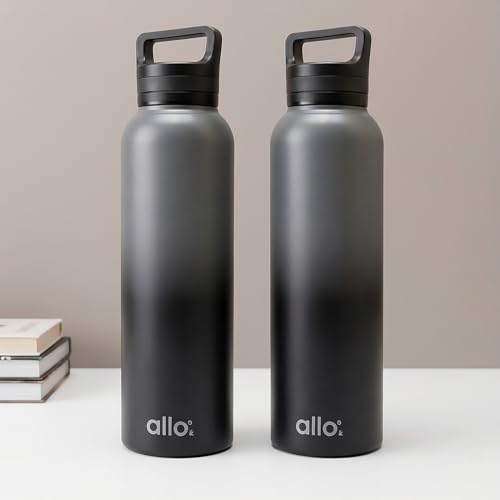 Image of Allo Stainless Steel Water Bottle For Adults, Kids 950ml Water Bottles For School, Office, Sports, Gym 950ml Water Bottle For Men And Women, Pack Of 2| Leak Proof, Bpa Free, Black and Dark Grey