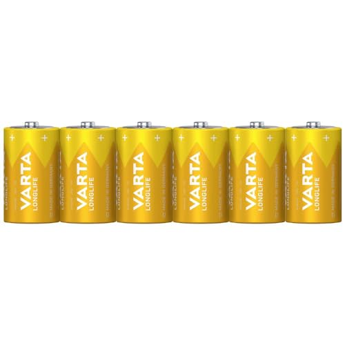 VARTA Pilas D Mono, paquete de 6, Longlife, Alcalinas, 1,5V, aptas para mandos a distancia, despertadores, radios, relojes de pared, Made in Germany