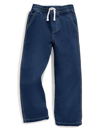 Haloumoning Boys Jeans Drawstring Elastic Waist Demin Pants Winter Fleece Stretch Pants 4-14 Years