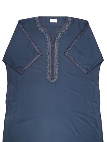 جلابية للرجال من العثمان، مصنوعة من الفيسكوز والبوليستر، باللون الأزرق الكحلي، مقاس 60، بتصميم مغربي تقليدي