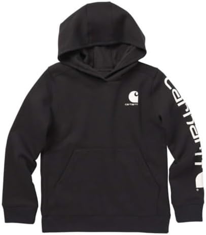 Carhartt Big Boys' Long-Sleeve Hooded Graphic Sweatshirt, Caviar Black, Youth Medium 10/12