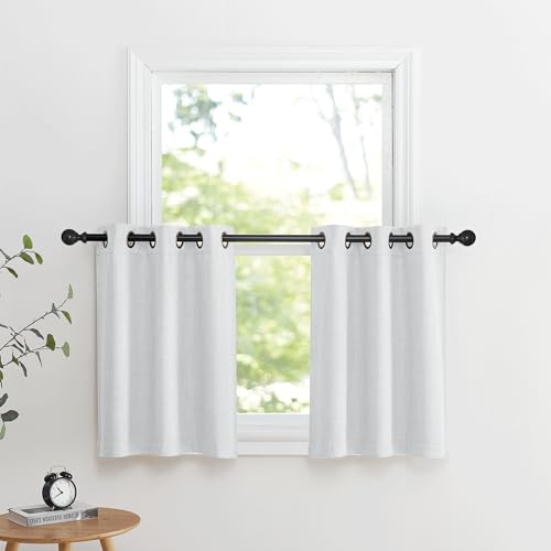 Image of NICETOWN Farmhouse Blackout Small Curtains - Thermal Insulated Grommet Curtain Valances Room Darkening for Kitchen Window Treatments Home Decor, 34 inch Wide x 30 inch Long, 1 Pair, Greyish White