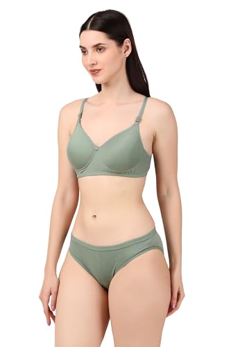 Image of Women's Cotton Lace Lingerie Set | Padded Wire-Free Comfort Bra & Panty Combo | Everyday Essentials in Nude